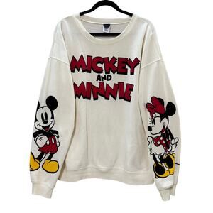 Disney Mickey & Minnie Mouse Graphic Sweatshirt White Crewneck XXL Unisex
